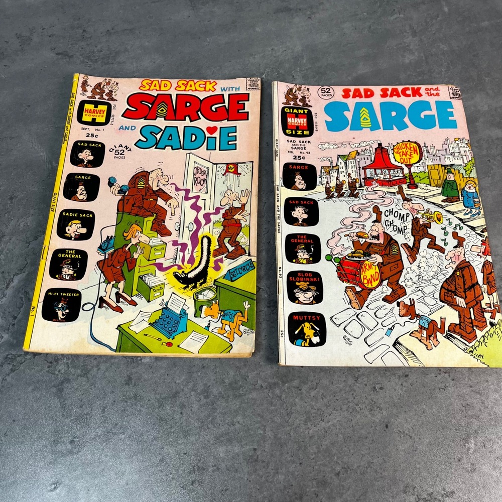 Sad Sack Harvey Comics Lot Sarge and Sadie No 1 & Sarge No 93 Giant Size Readers